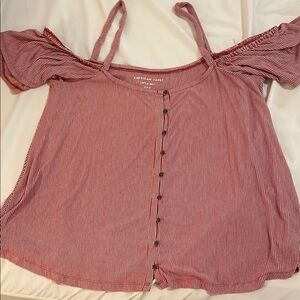 Striped Cold Shoulder Top - Red